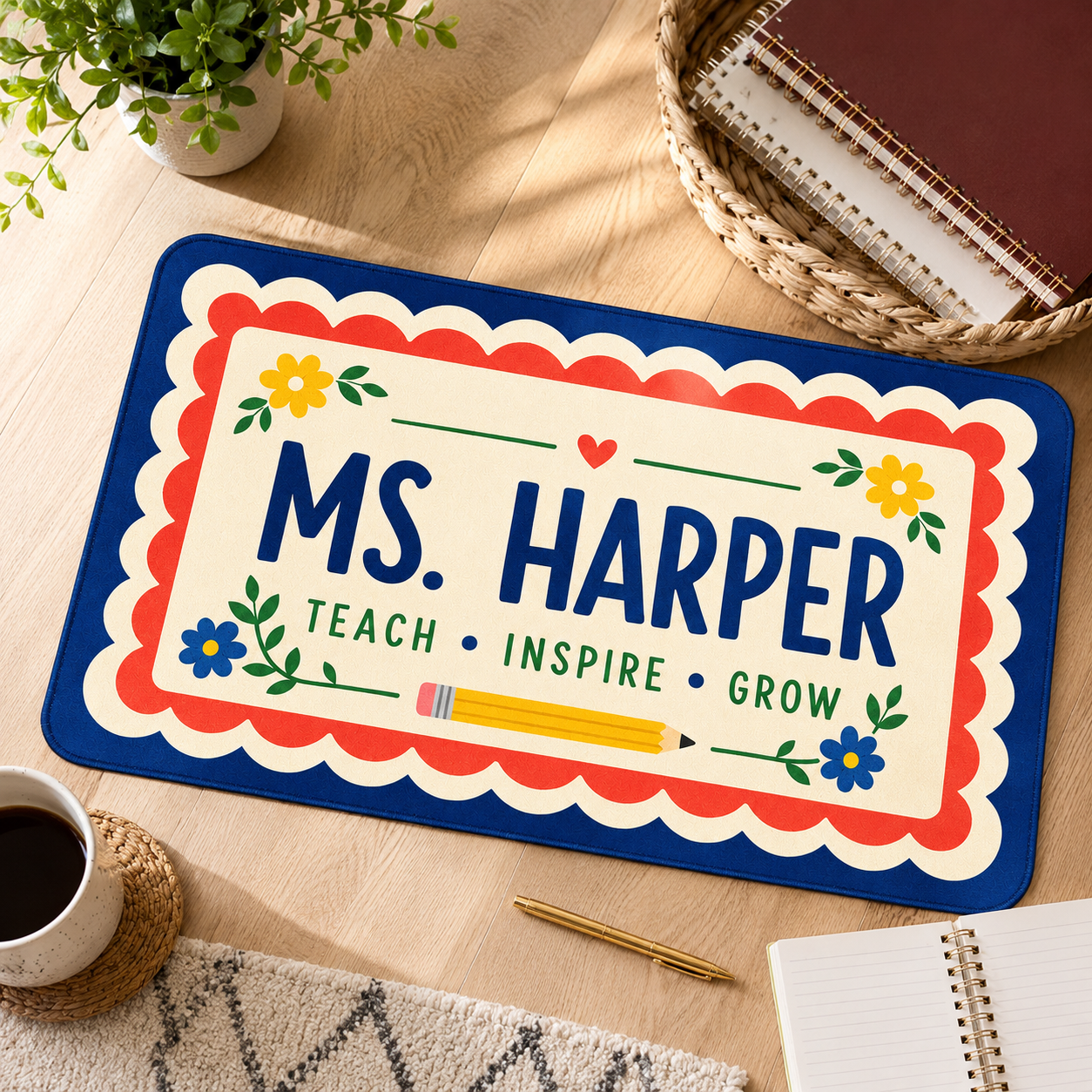 Retro Teach Inspire Grow Teacher Desk Mat