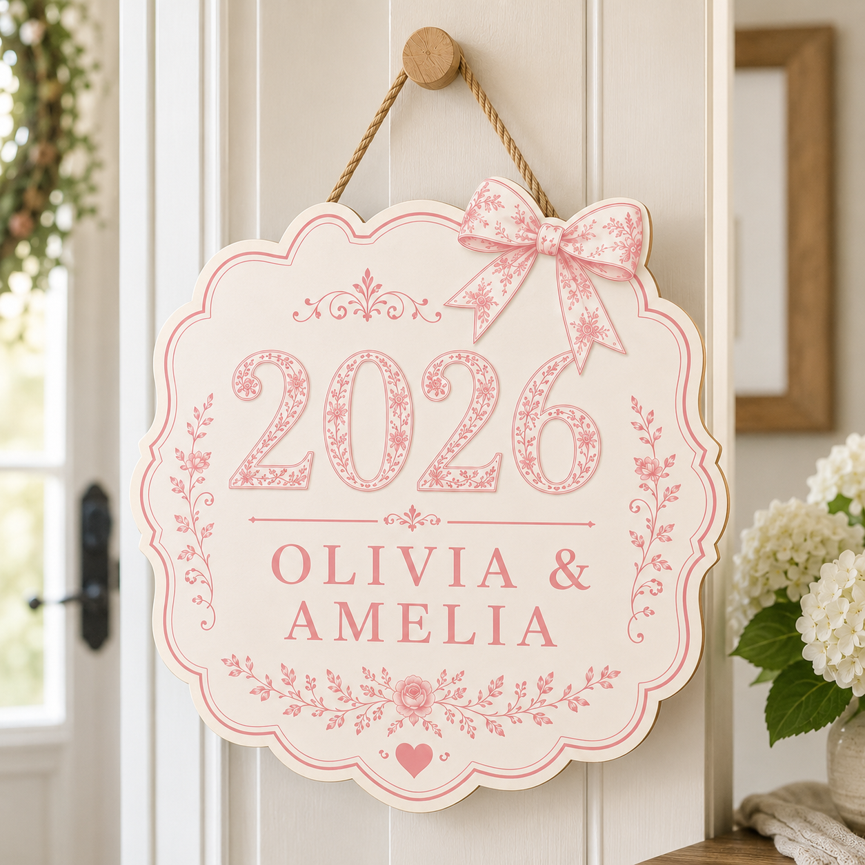 Custom Bow Dorm Door Sign - 3 Colors - Pink, Sage Green, Purple