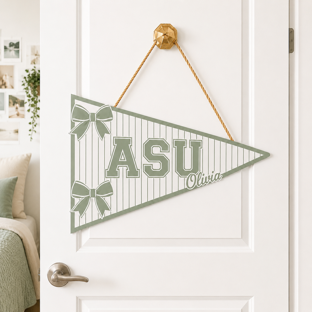 Perrsonalized Pennant Flag Door Sign - 3 Colors - Orange, Pink, Sage Green