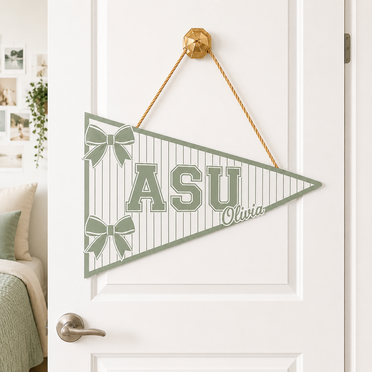 Perrsonalized Pennant Flag Door Sign - 3 Colors - Orange, Pink, Sage Green
