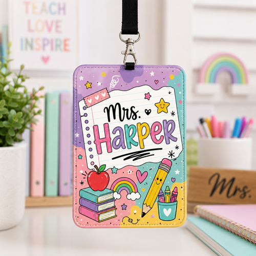 Colorful Teacher ID Badge Holder – Custom Name Lanyard