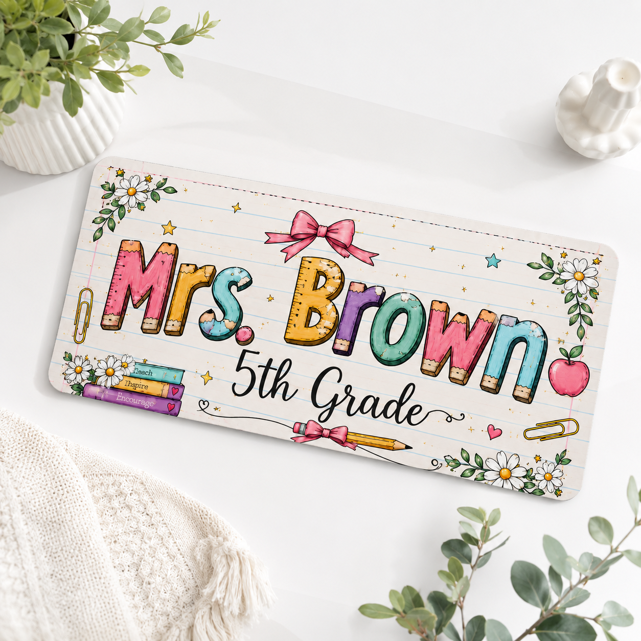 Personalized Teacher Name Desk Mat - Custom Any Grade