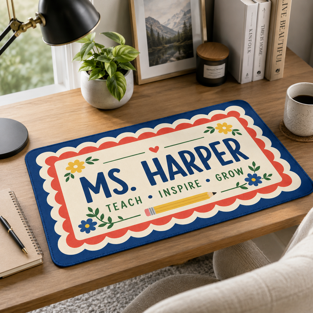 Retro Teach Inspire Grow Teacher Desk Mat