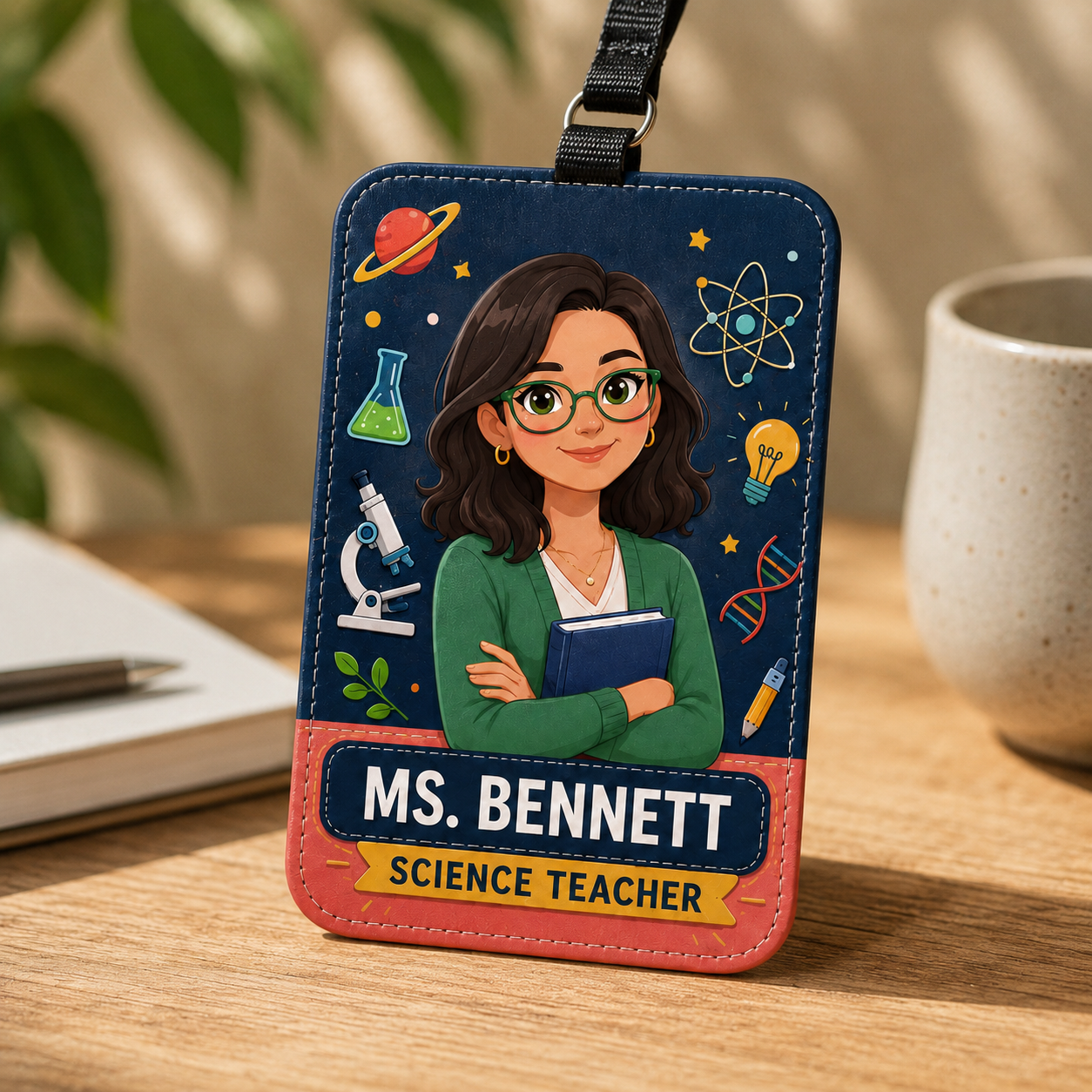 Science Teacher Portrait Custom ID Holder - Custom Name