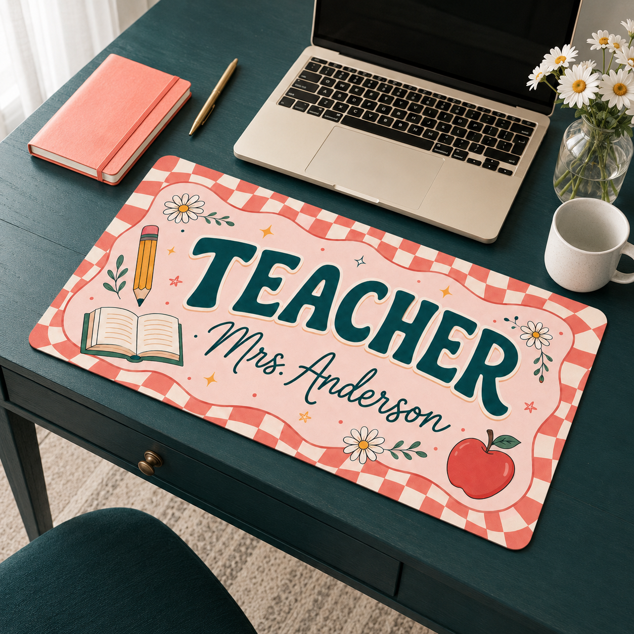 Pink Striped Teacher Name Desk Mat