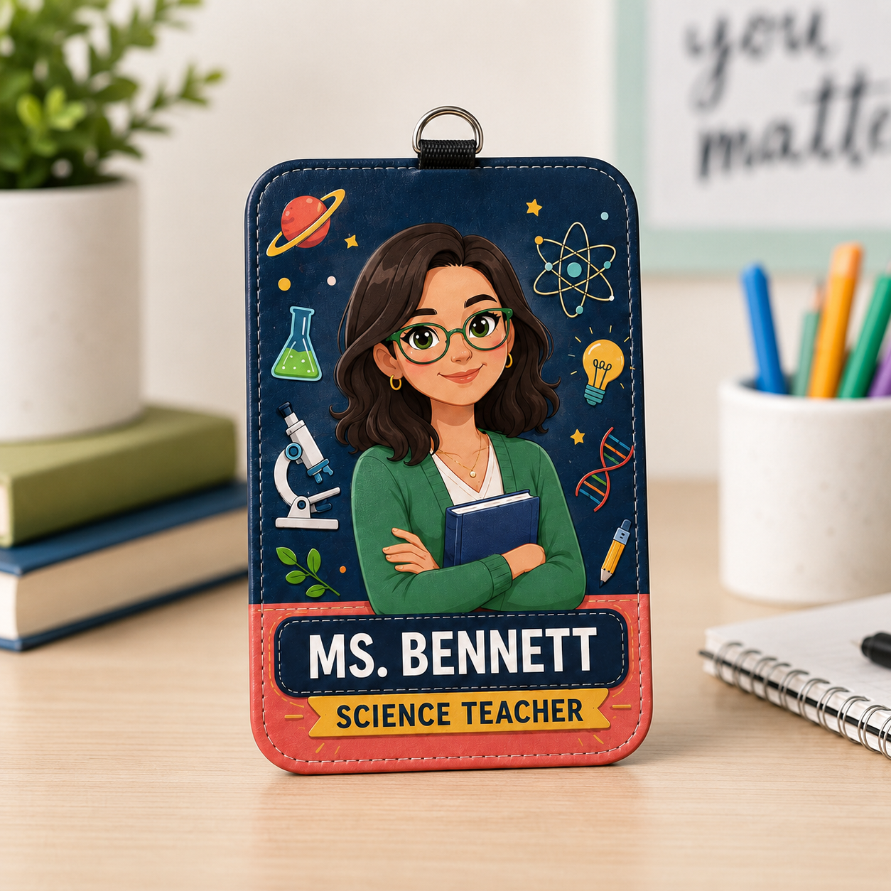 Science Teacher Portrait Custom ID Holder - Custom Name