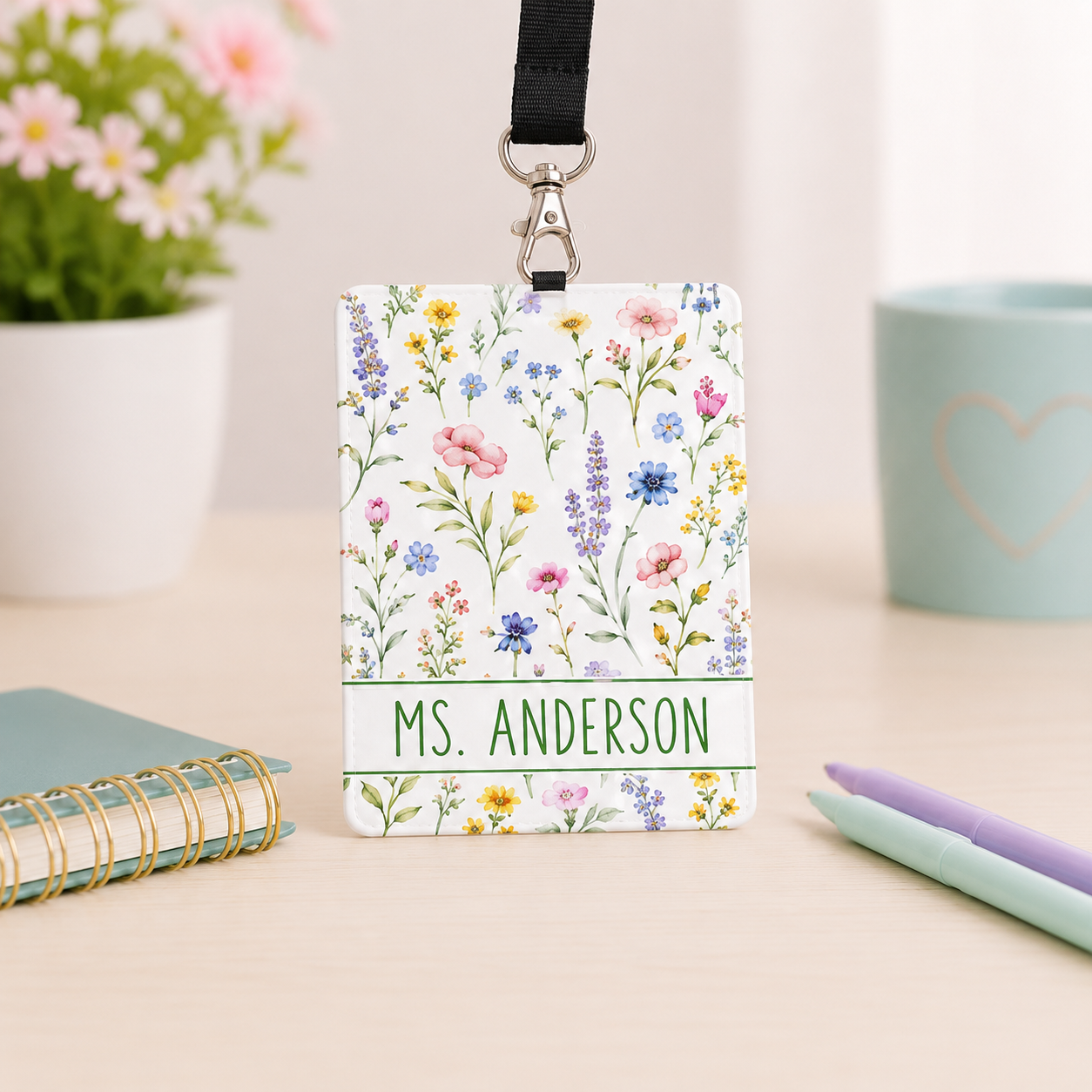 Personalized Floral Badge Wallet – Custom Name ID Holder
