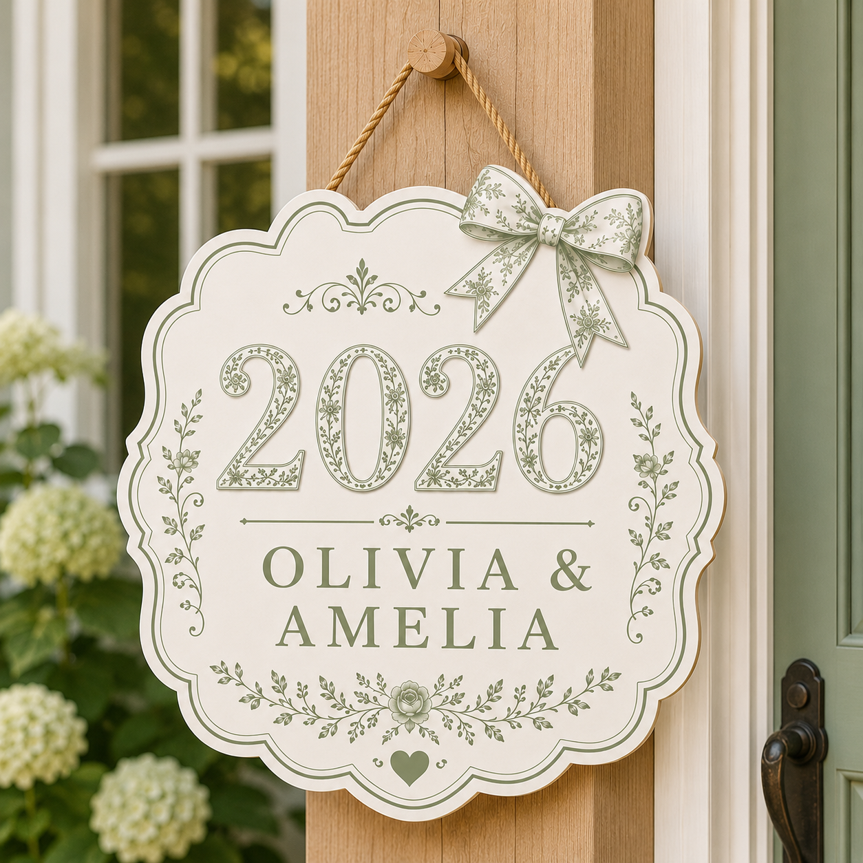 Custom Bow Dorm Door Sign - 3 Colors - Pink, Sage Green, Purple
