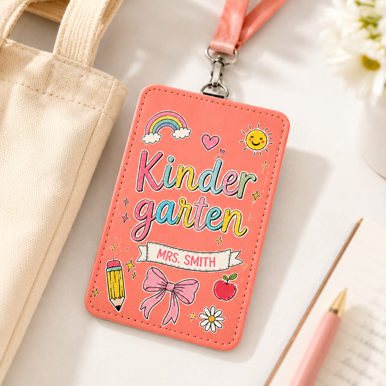 Custom Teacher Name Badge Holder - Multi Designs
