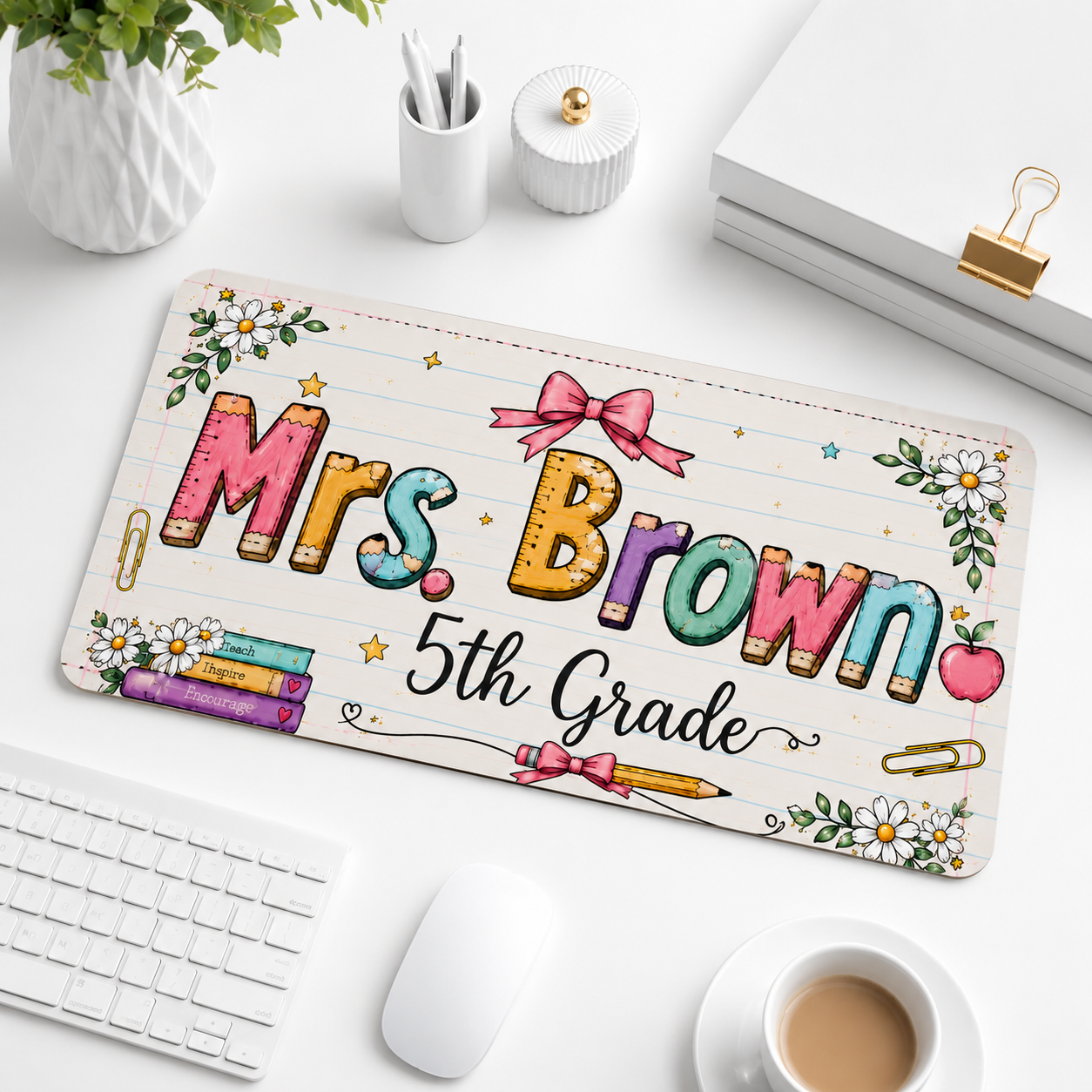 Personalized Teacher Name Desk Mat - Custom Any Grade