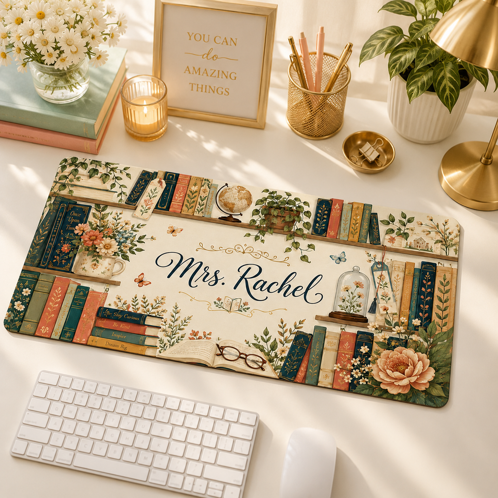 Teacher Desk Mat - Custom Name, Book Lover Gift