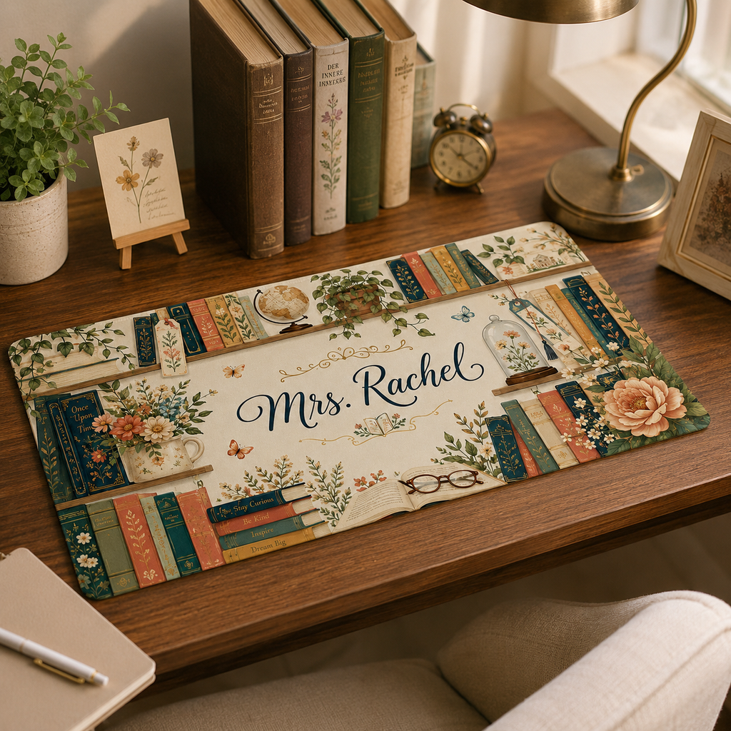 Teacher Desk Mat - Custom Name, Book Lover Gift