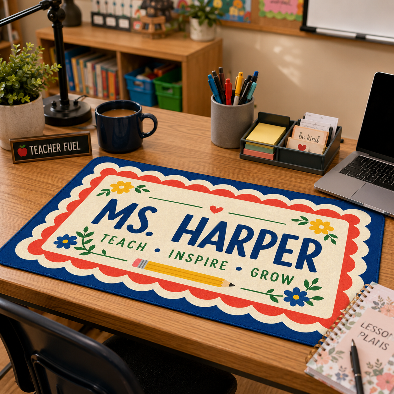 Retro Teach Inspire Grow Teacher Desk Mat