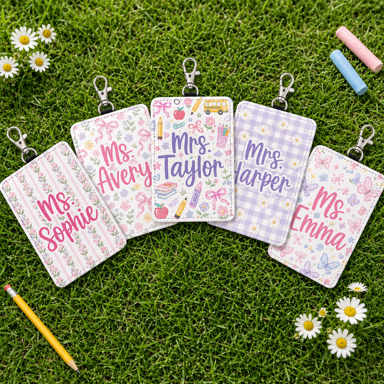 Pastel Floral Custom Badge Holder - 5 Designs