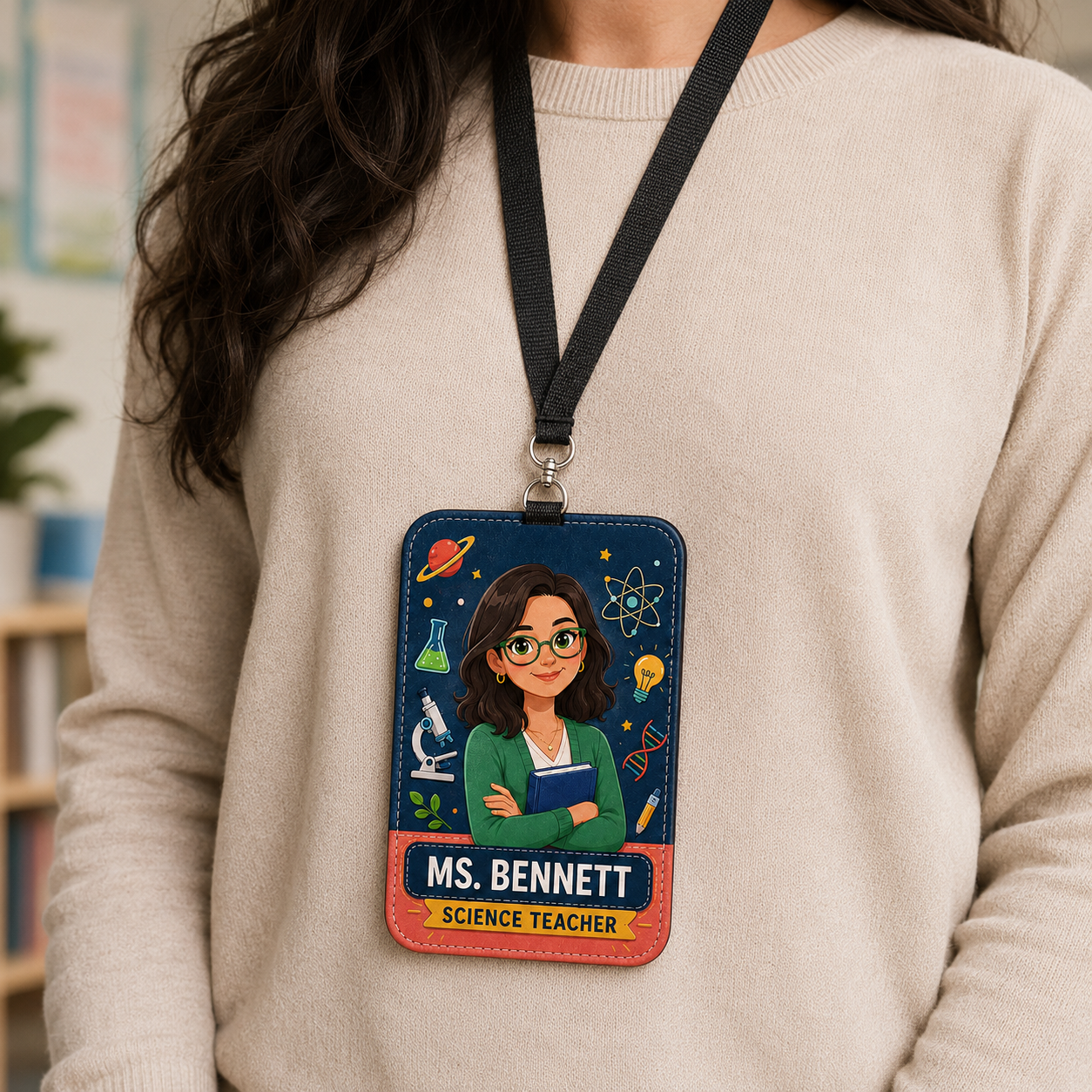 Science Teacher Portrait Custom ID Holder - Custom Name