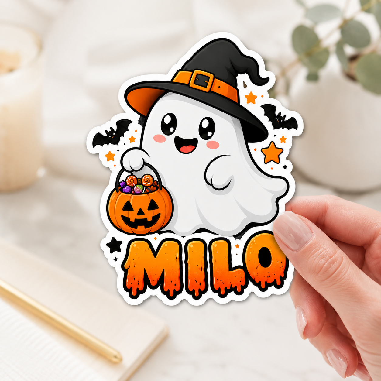 Ghost Halloween Sticker - Custom Name