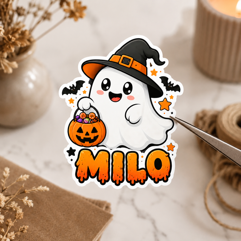 Ghost Halloween Sticker - Custom Name