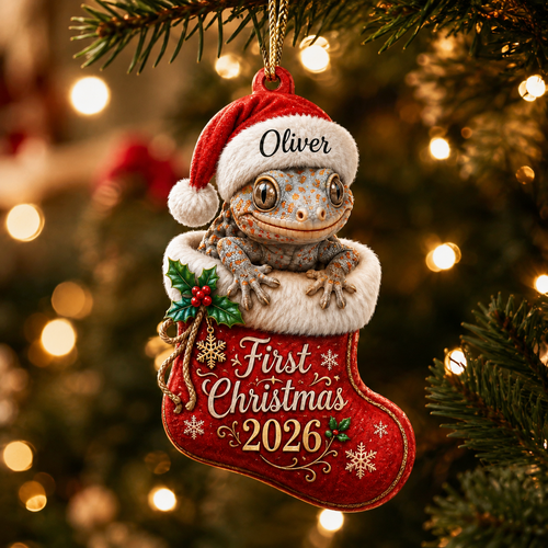 Christmas Alligator Ornament - 2D Flat Acrylic - Custom Name