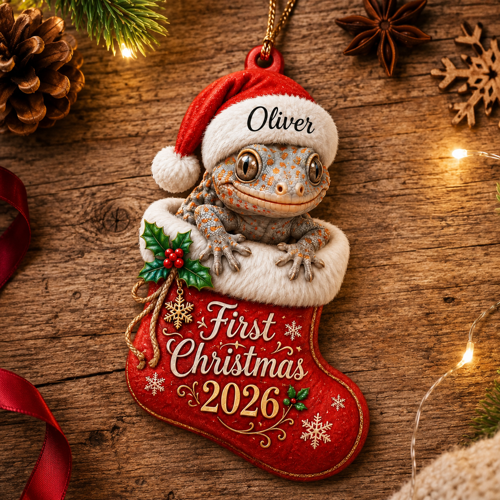Christmas Alligator Ornament - 2D Flat Acrylic - Custom Name