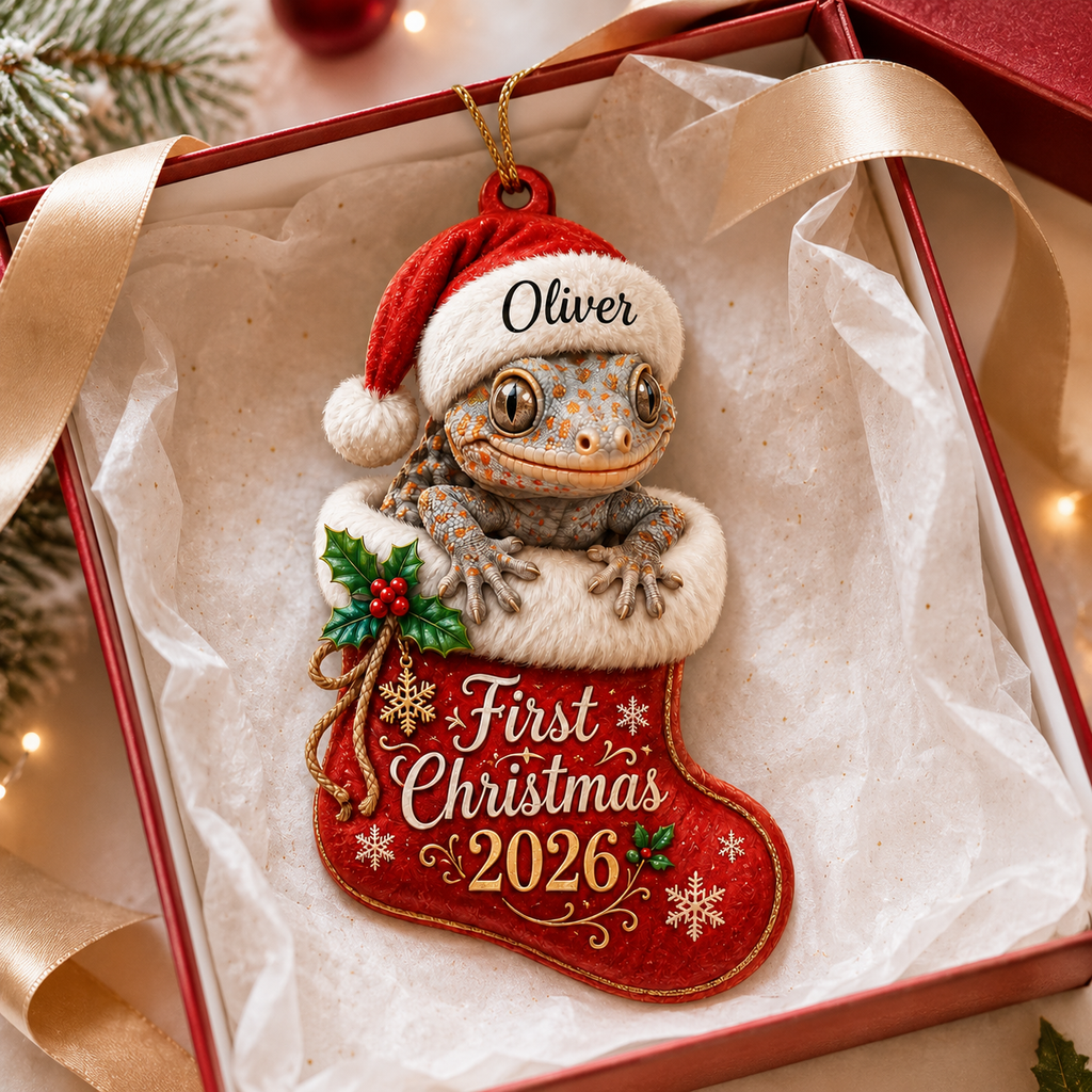 Christmas Alligator Ornament - 2D Flat Acrylic - Custom Name