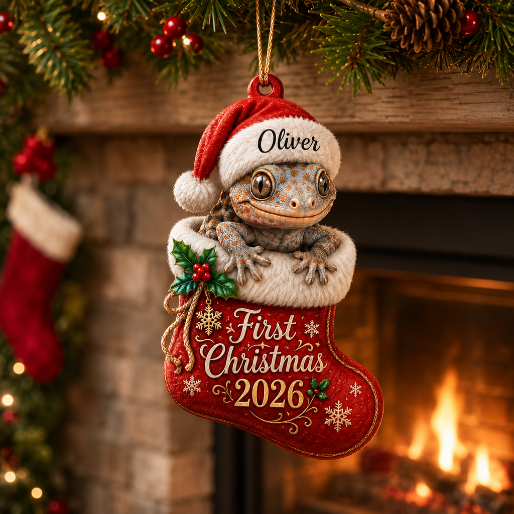Christmas Alligator Ornament - 2D Flat Acrylic - Custom Name