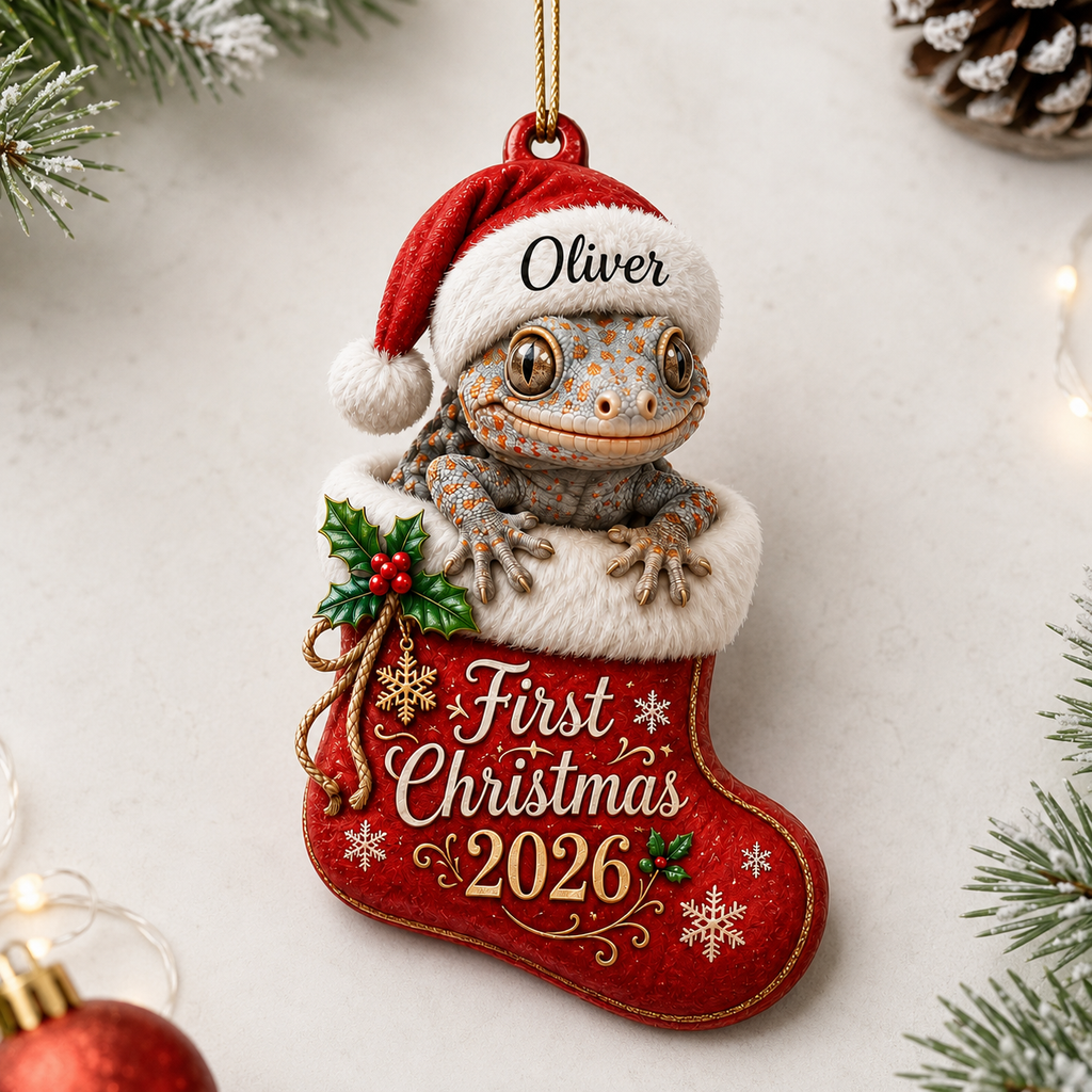 Christmas Alligator Ornament - 2D Flat Acrylic - Custom Name