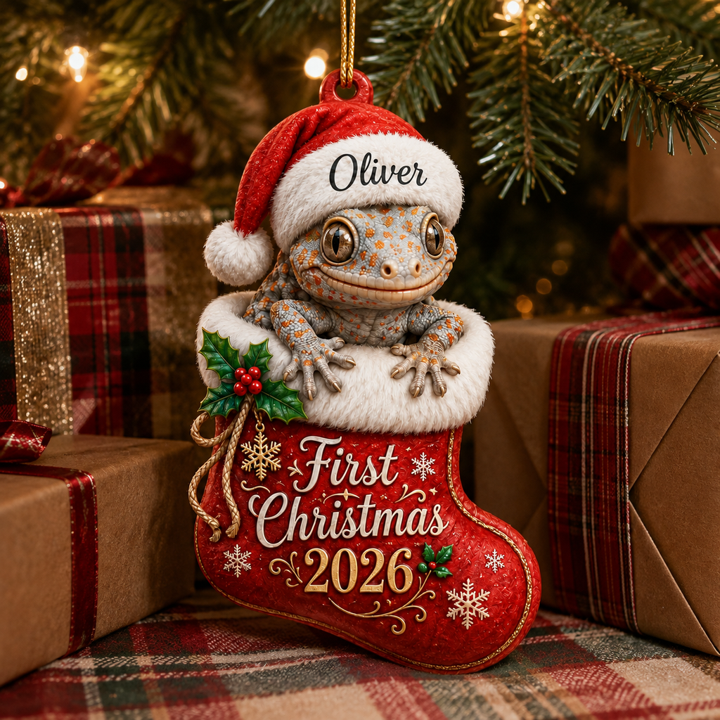 Christmas Alligator Ornament - 2D Flat Acrylic - Custom Name