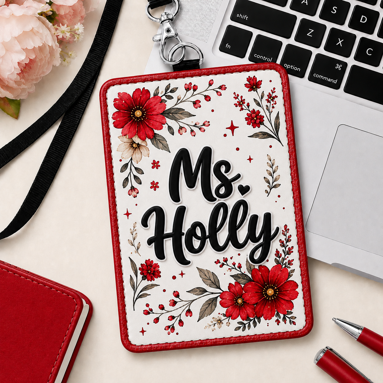 Personalized Floral Educator Badge Holder - 6 Colors
