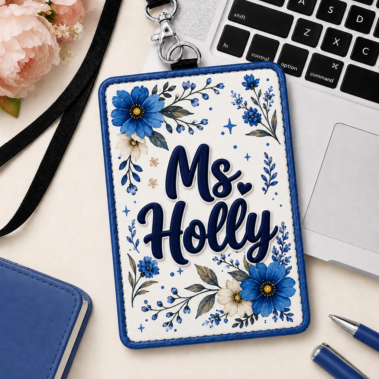 Personalized Floral Educator Badge Holder - 6 Colors