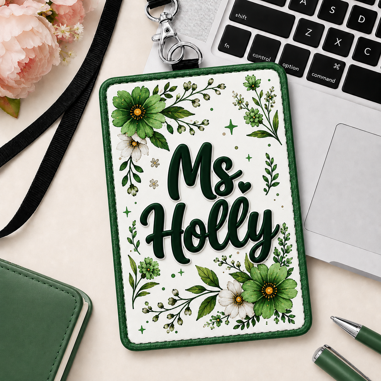 Personalized Floral Educator Badge Holder - 6 Colors