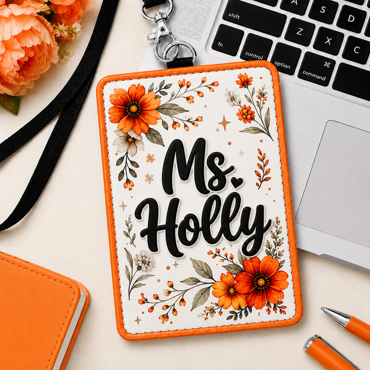 Personalized Floral Educator Badge Holder - 6 Colors