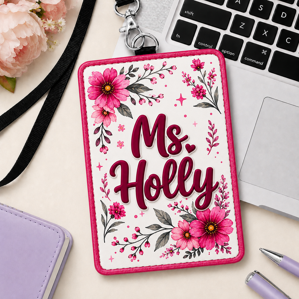 Personalized Floral Educator Badge Holder - 6 Colors