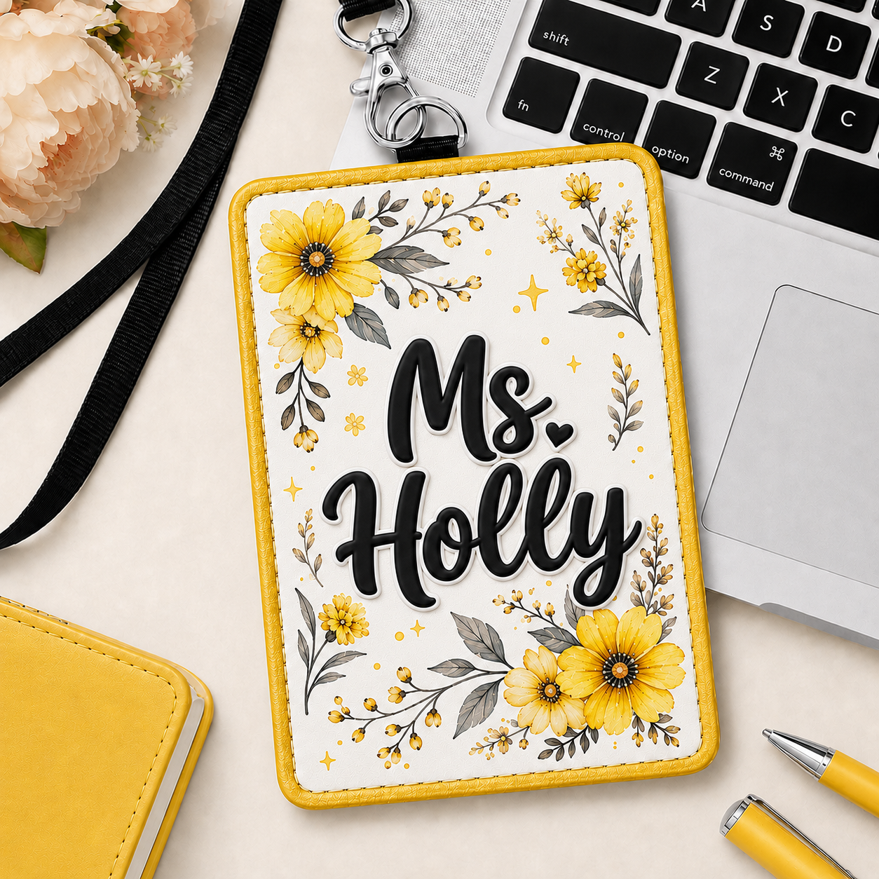 Personalized Floral Educator Badge Holder - 6 Colors
