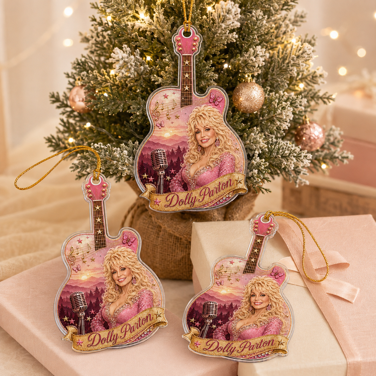 Dolly Parton Memorial Acrylic Ornament - Guitar Shape