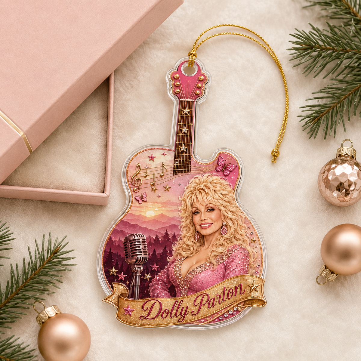 Dolly Parton Memorial Acrylic Ornament - Guitar Shape