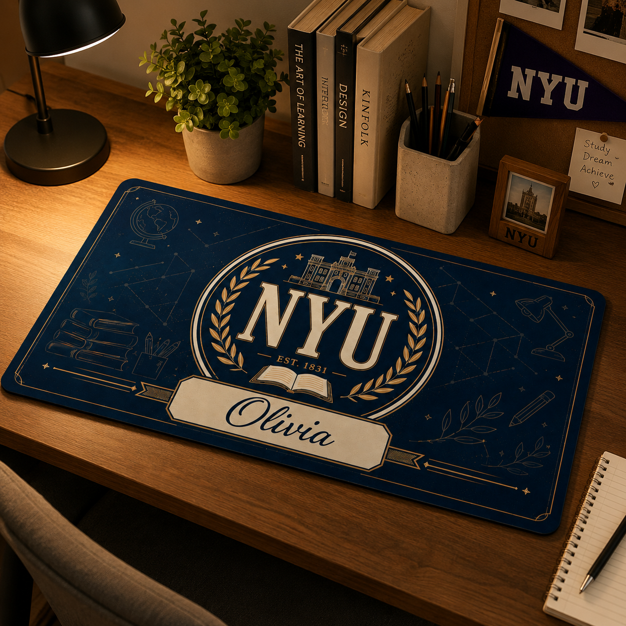 Personalized Name & School Name Desk Mat - New College Gift