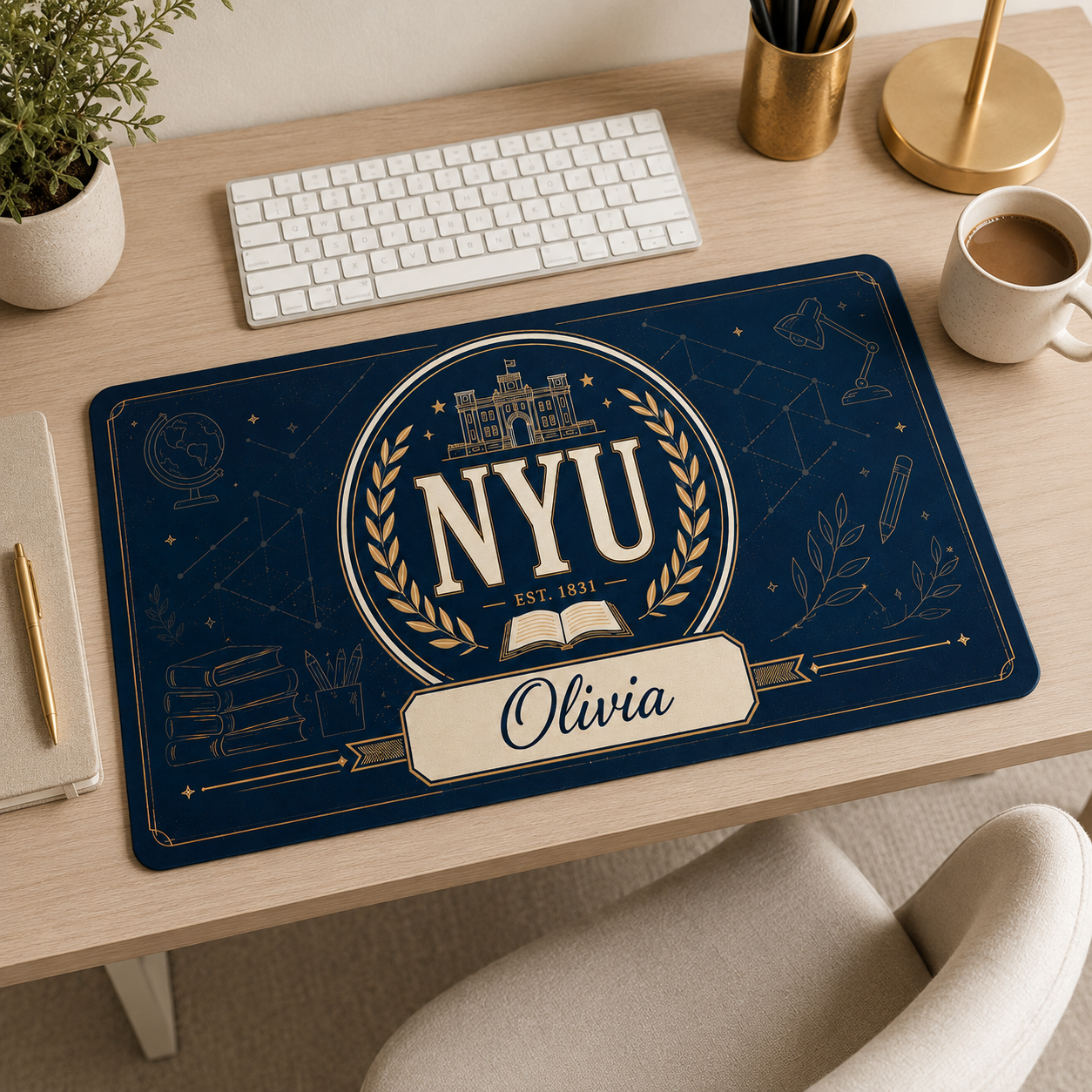Personalized Name & School Name Desk Mat - New College Gift