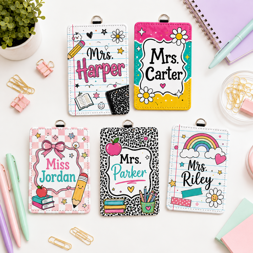 Colorful Custom Teacher ID Badge Holder - 5 Designs