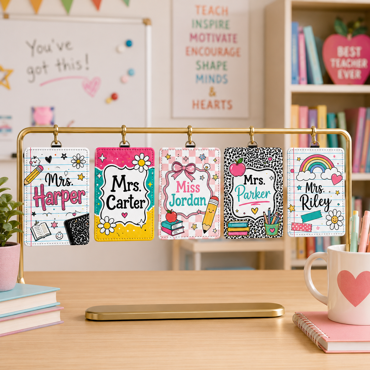 Colorful Custom Teacher ID Badge Holder - 5 Designs