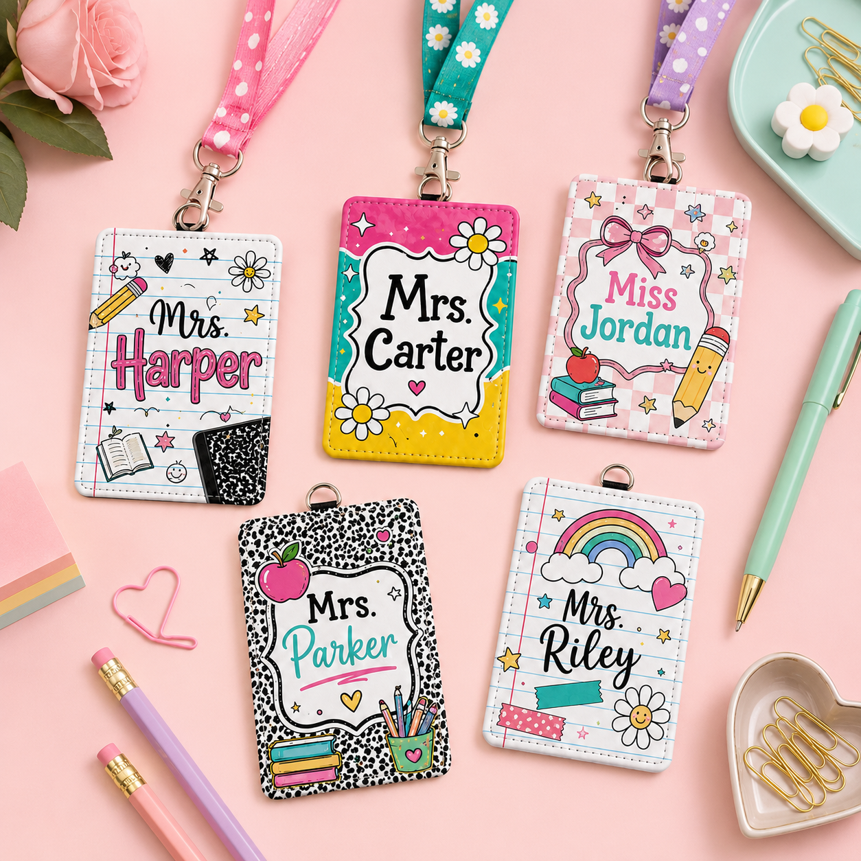 Colorful Custom Teacher ID Badge Holder - 5 Designs