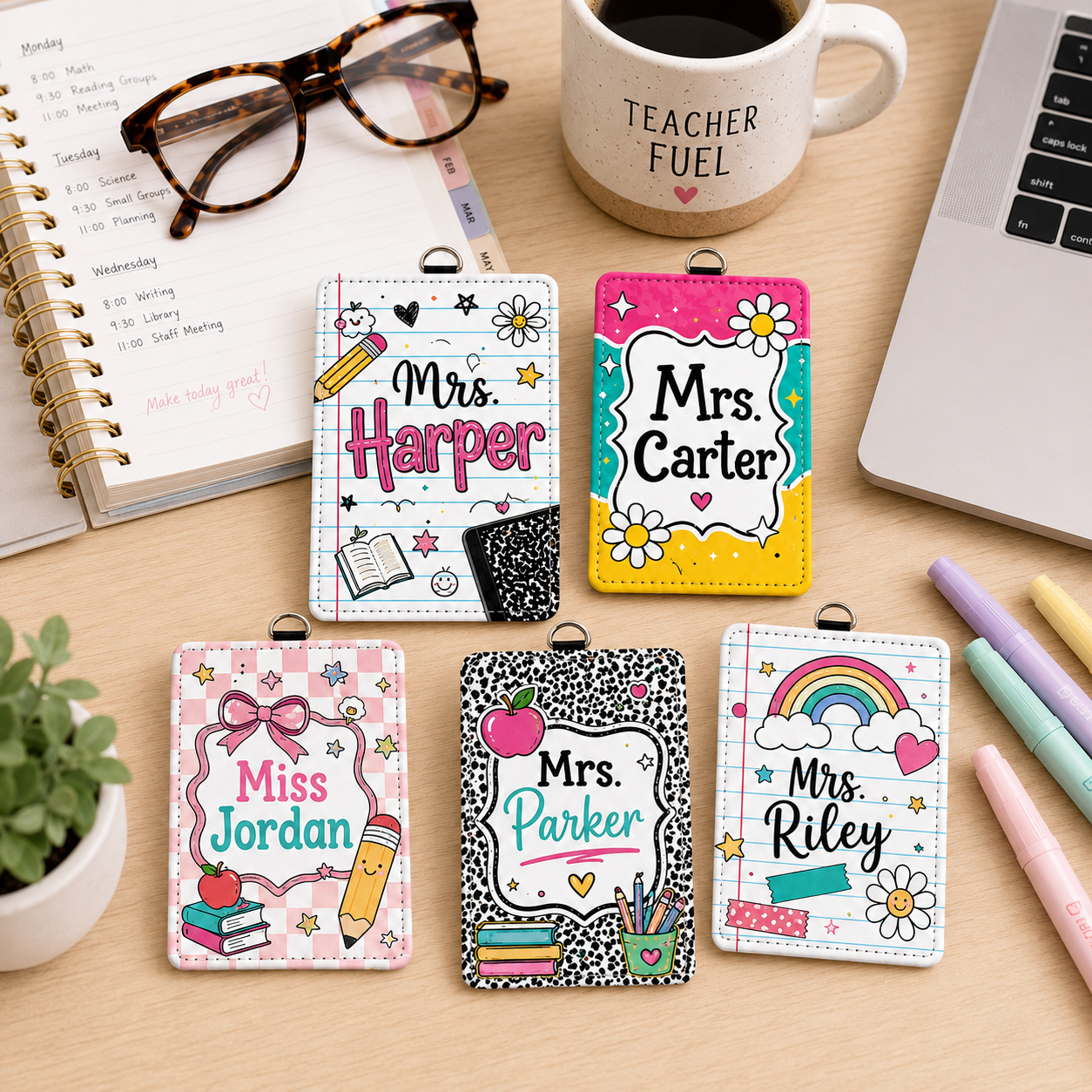 Colorful Custom Teacher ID Badge Holder - 5 Designs