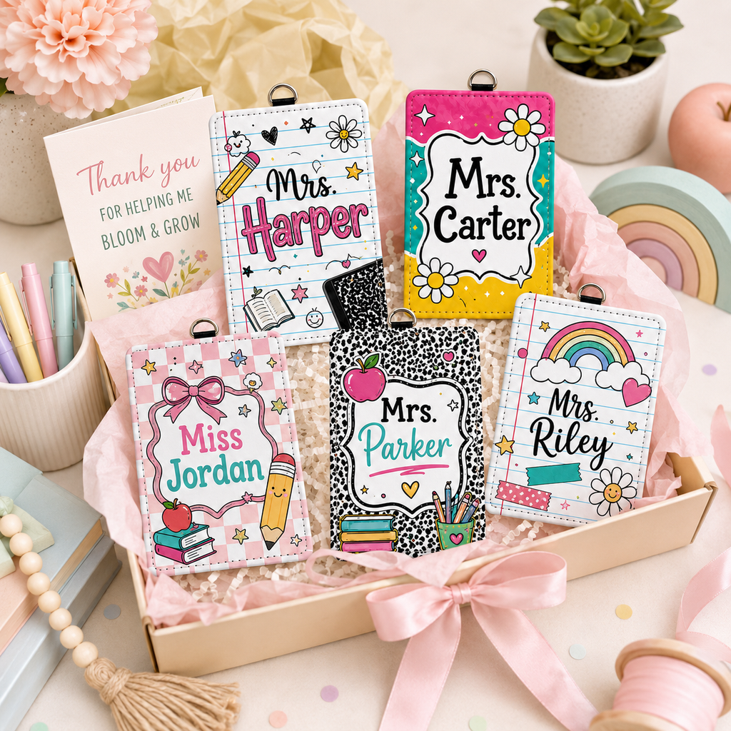 Colorful Custom Teacher ID Badge Holder - 5 Designs