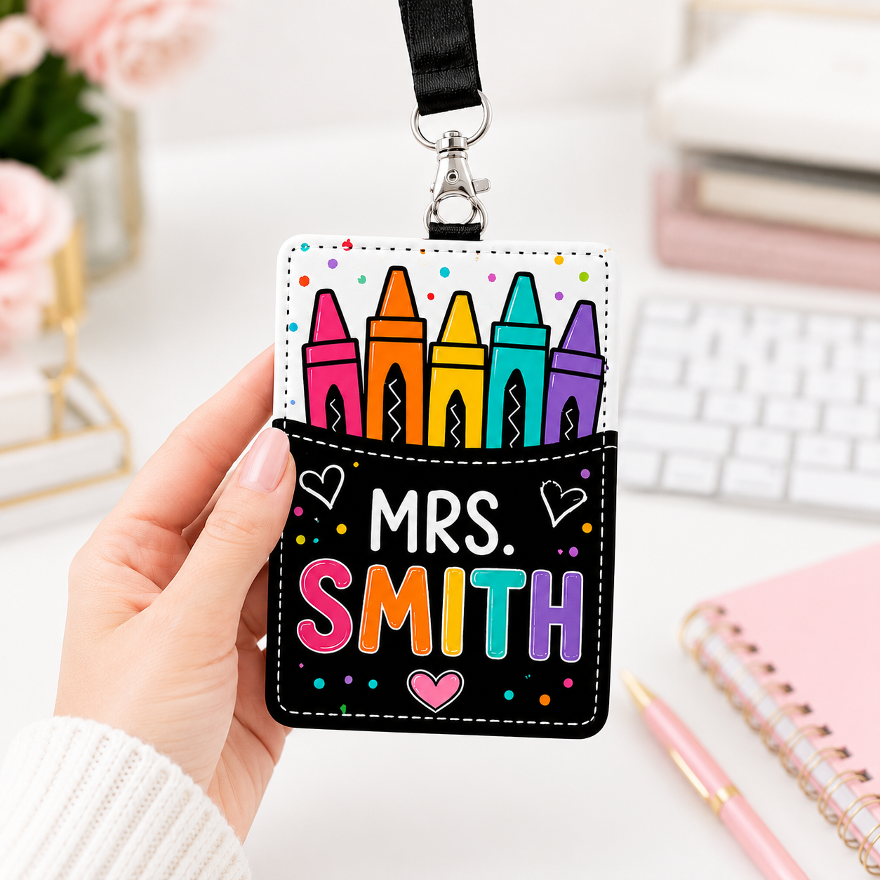 Custom Teacher Portrait Badge Holder – Personalized Photo ID Case