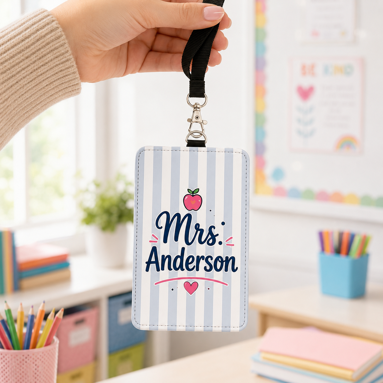 Pastel Stripe Custom Teacher Lanyard Case - 5 Colors