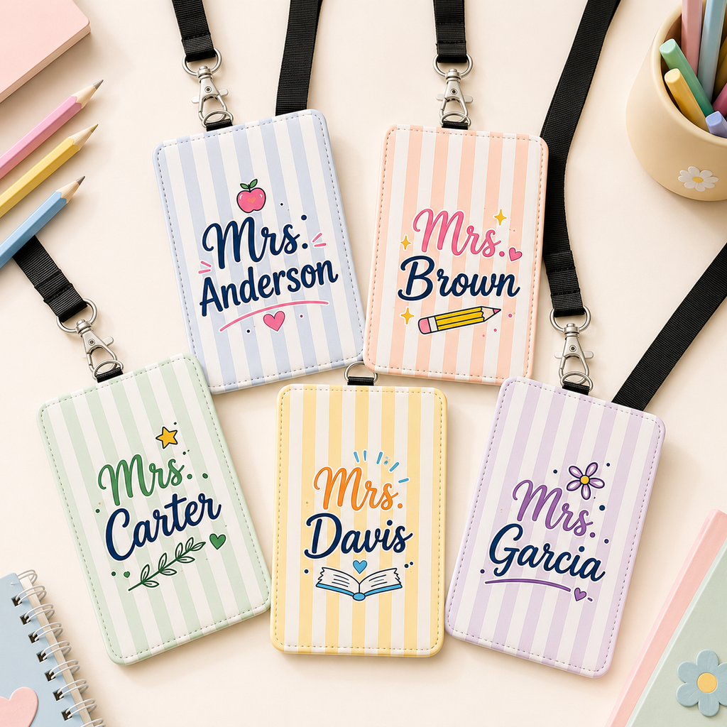 Pastel Stripe Custom Teacher Lanyard Case - 5 Colors