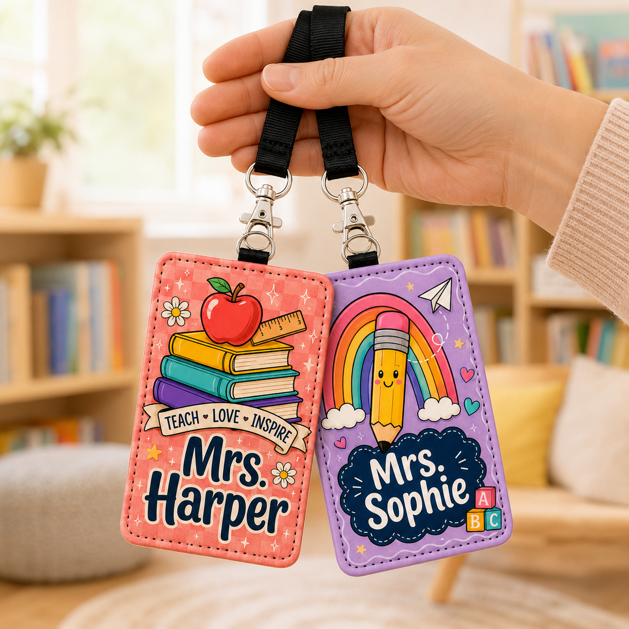 Teach Love Inspire Custom Name ID Holder - 2 Colors
