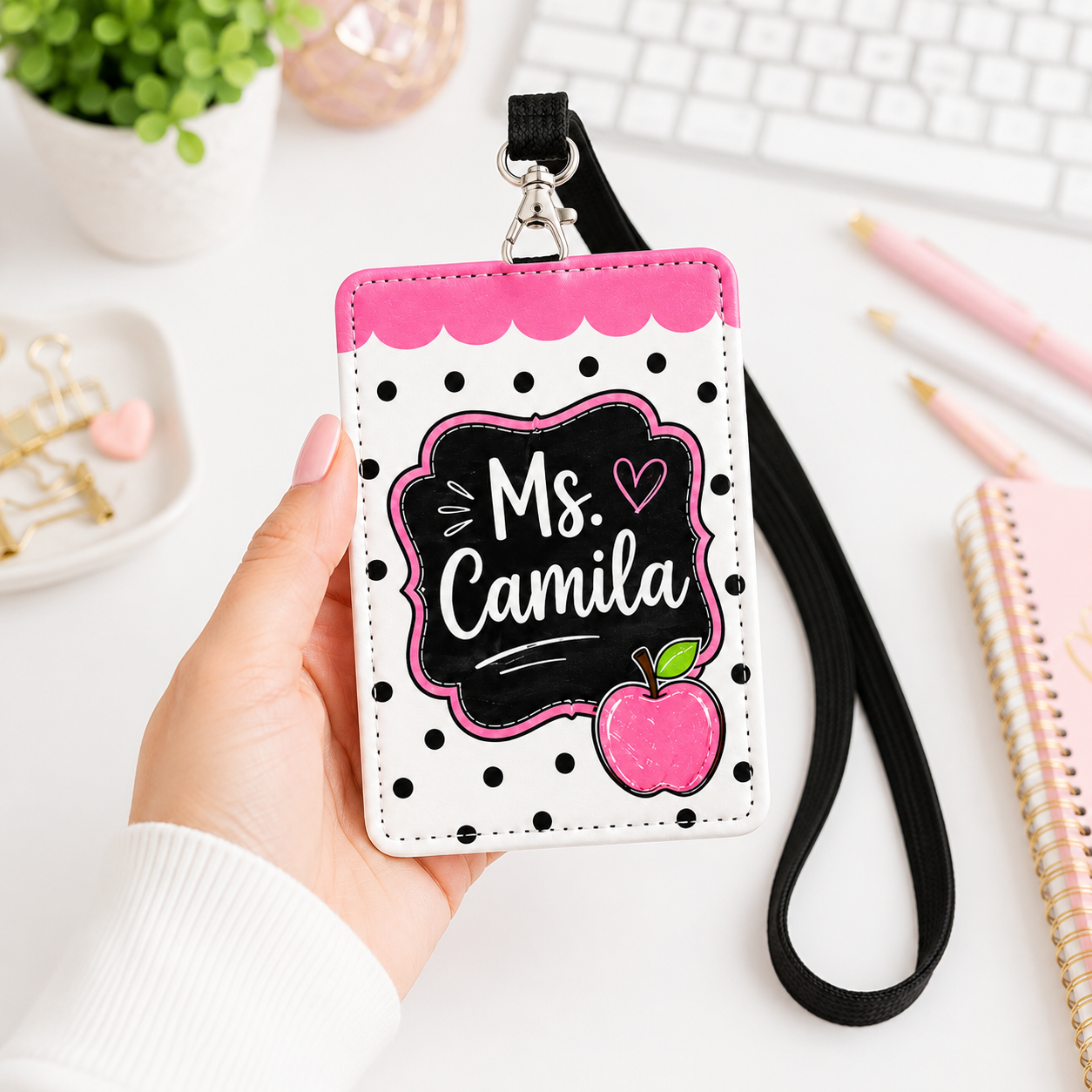 Personalized Teacher Badge Holder – Apple Design