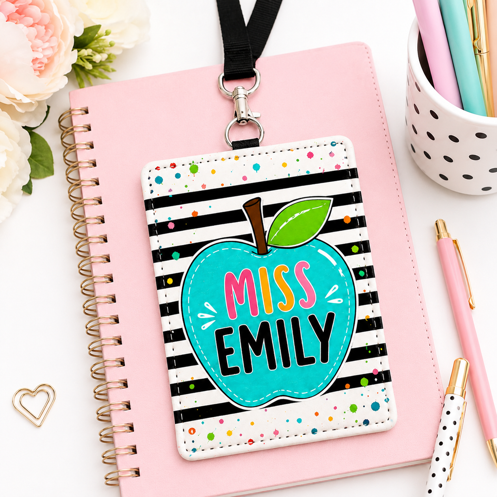 Colorful Apple Custom Name ID Card Holder