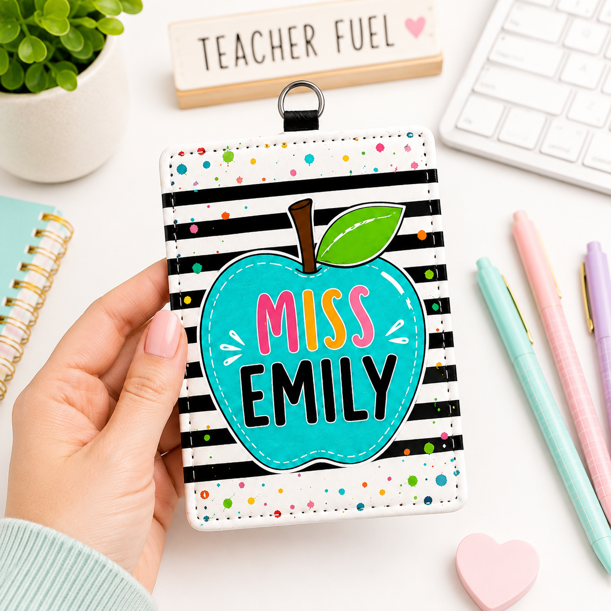 Colorful Apple Custom Name ID Card Holder