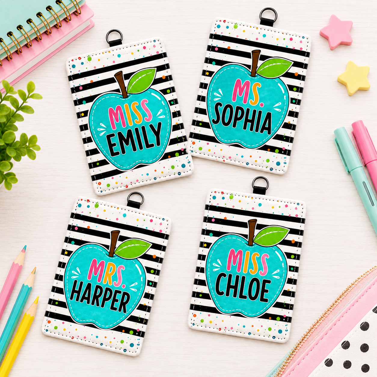 Colorful Apple Custom Name ID Card Holder